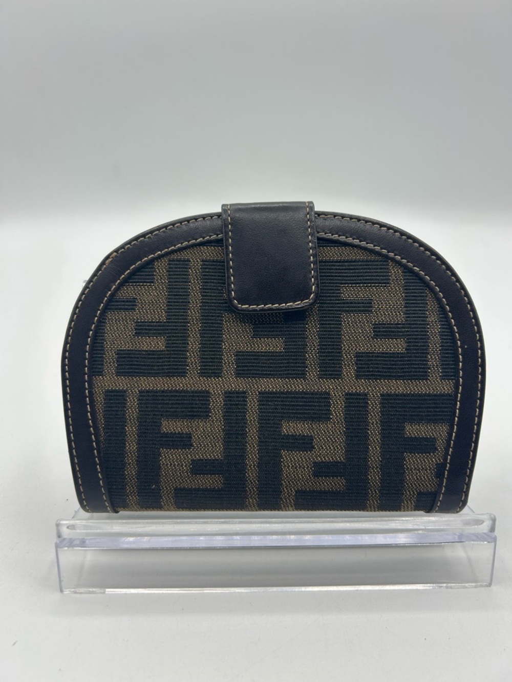 Fendi Monogram Compact Zip Wallet in Brown and Black